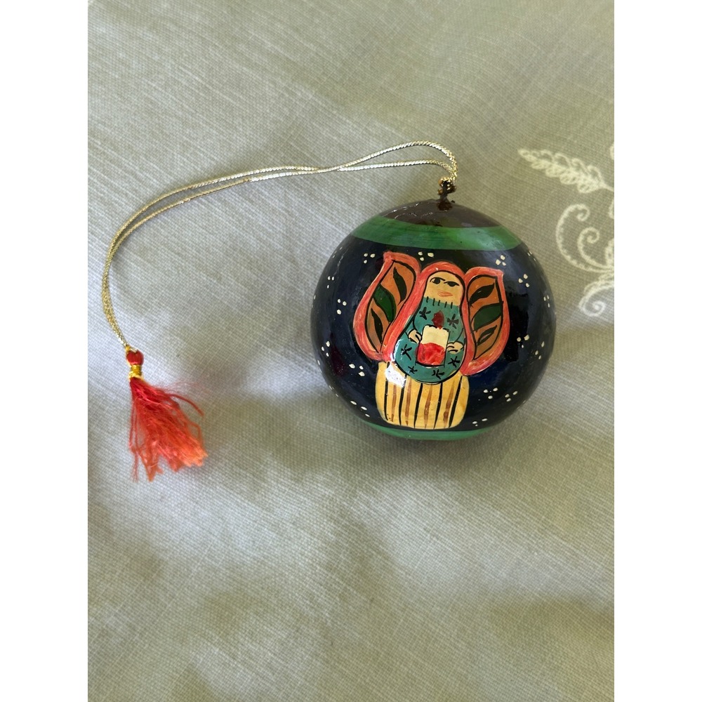 Folk Art Christmas Ornament AngelHand Painted Ball